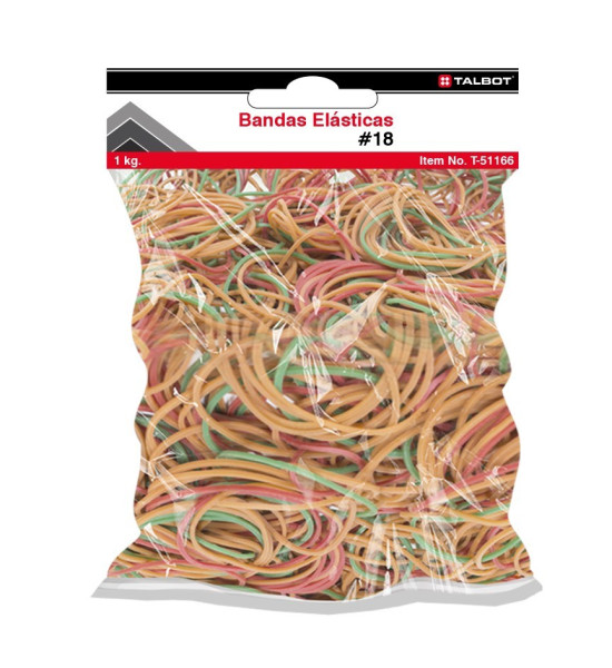 Bandas Elásticas, # 18,  (3" x 1/16"), Colores,  Bolsa x 1 Kg. (36 Onz).